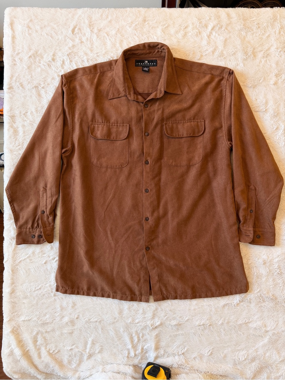 Consensus Sportswear Faux Suede Button Up Shirt Jacket Brown L